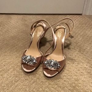Badgley Mischka rose gold evening heels